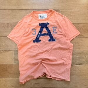 Vintage Graphic Tee Mens L Orange American Eagle Athletic Fit Distressed Logo